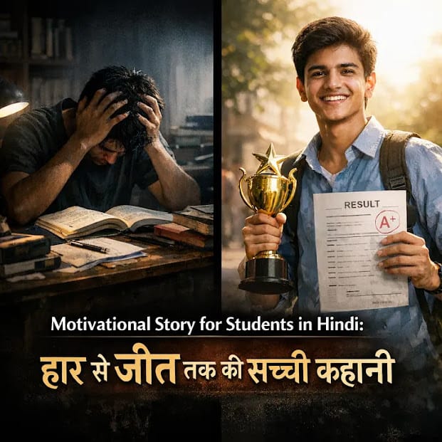 Motivational story feature image showing a student transformation from failure to success Copy