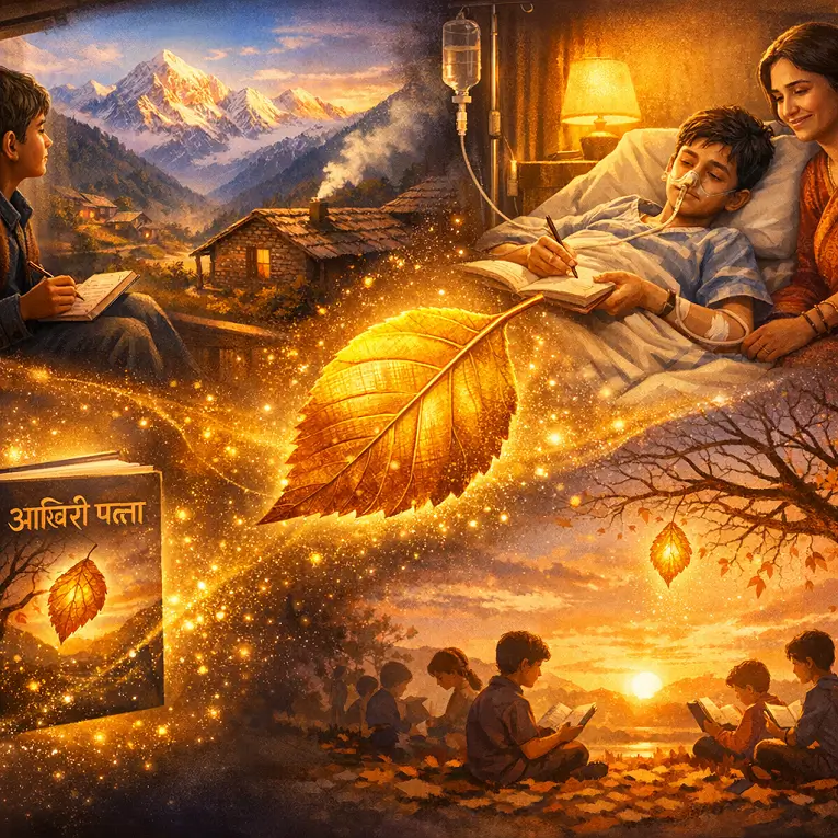 आखिरी पत्ता - प्रेरणादायक हिंदी कहानी का फीचर इमेज | Motivational Story Hindi about a brave boy who never gave up"