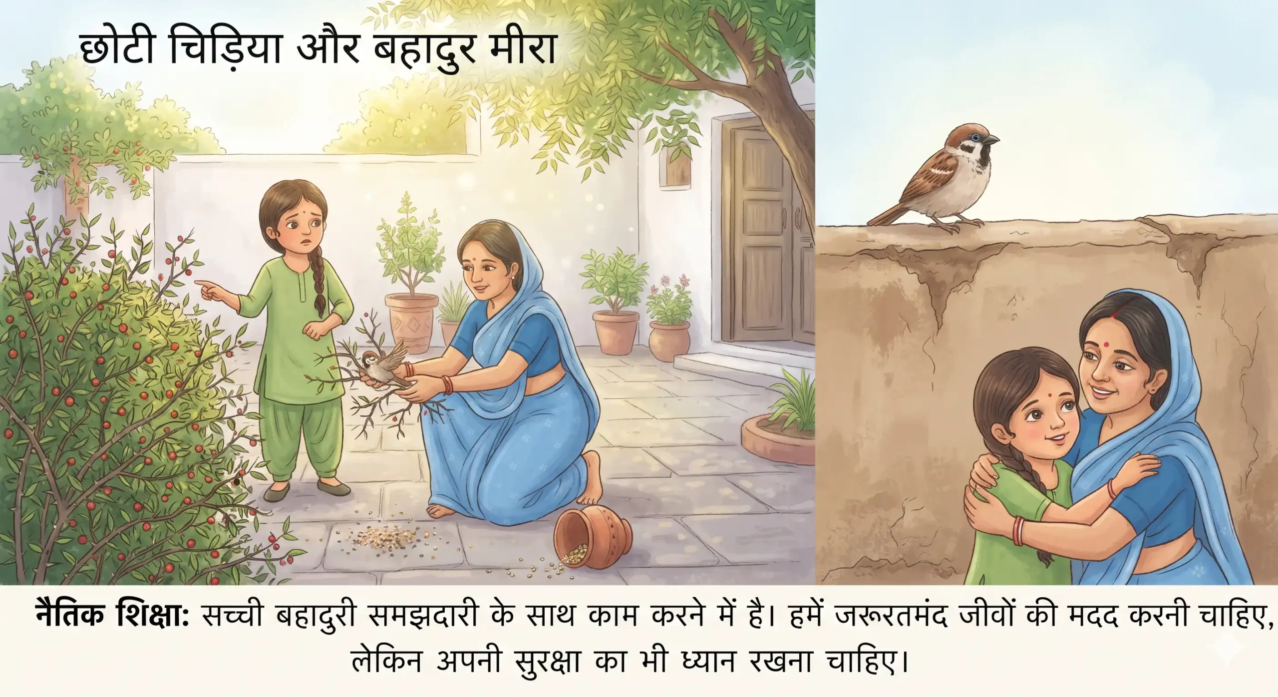 10 Best Hindi Moral Stories For Kids – बच्चों की 10 नैतिक कहानियाँ 3 छोटी चिड़िया और बहादुर मीरा
